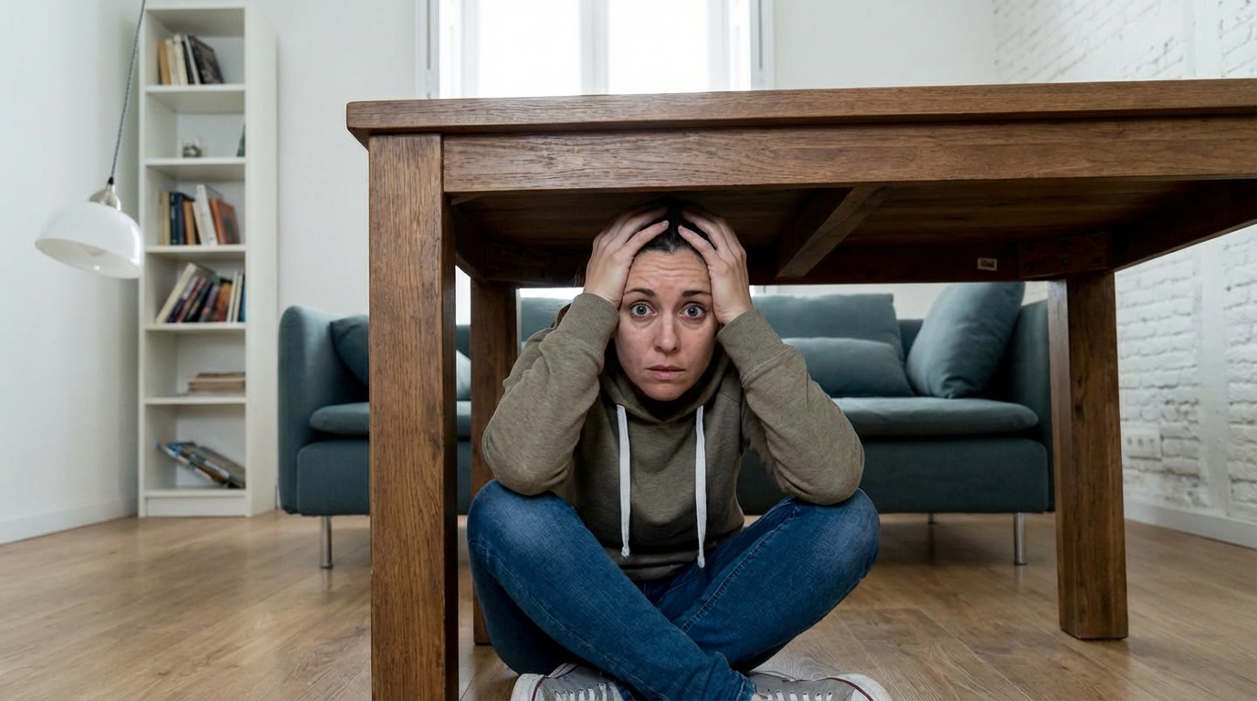 deprem korkusu olan bir kadın