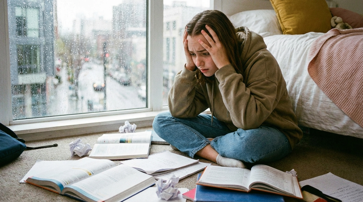 ergenlik dönemi sorunları ile başa çıkmaya çalışan genç kız