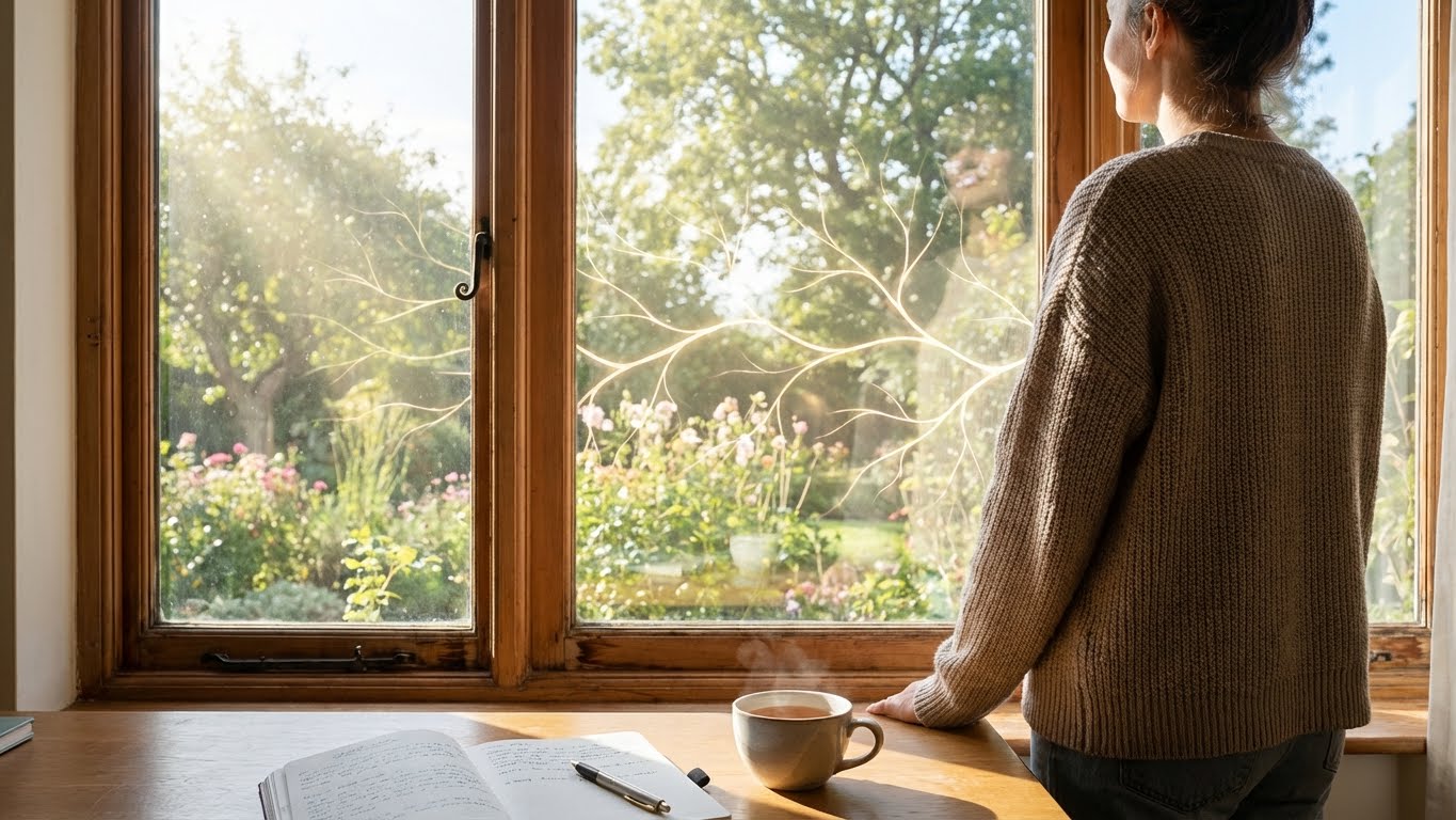 Depresyon tedavisi sonrası umudu ve iyileşmeyi simgeleyen, güneşli bir manzaraya bakan bir kişi. Nöroplastisite ve beynin kendini onarma gücünü temsil eden sanatsal bir görsel.