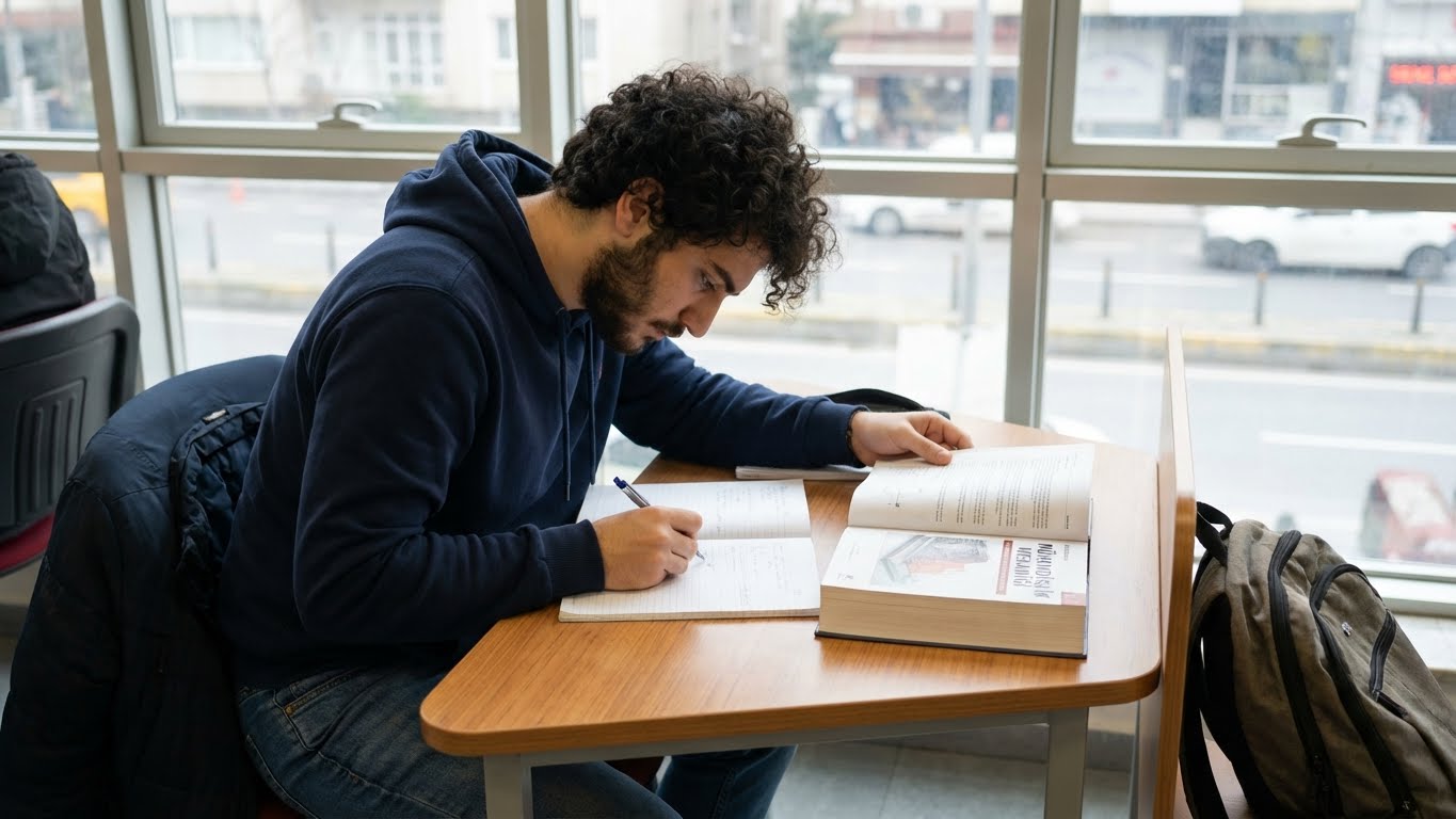 Sınav kaygısı yönetimi için nefes egzersizleri ve çalışma alanı düzeni.